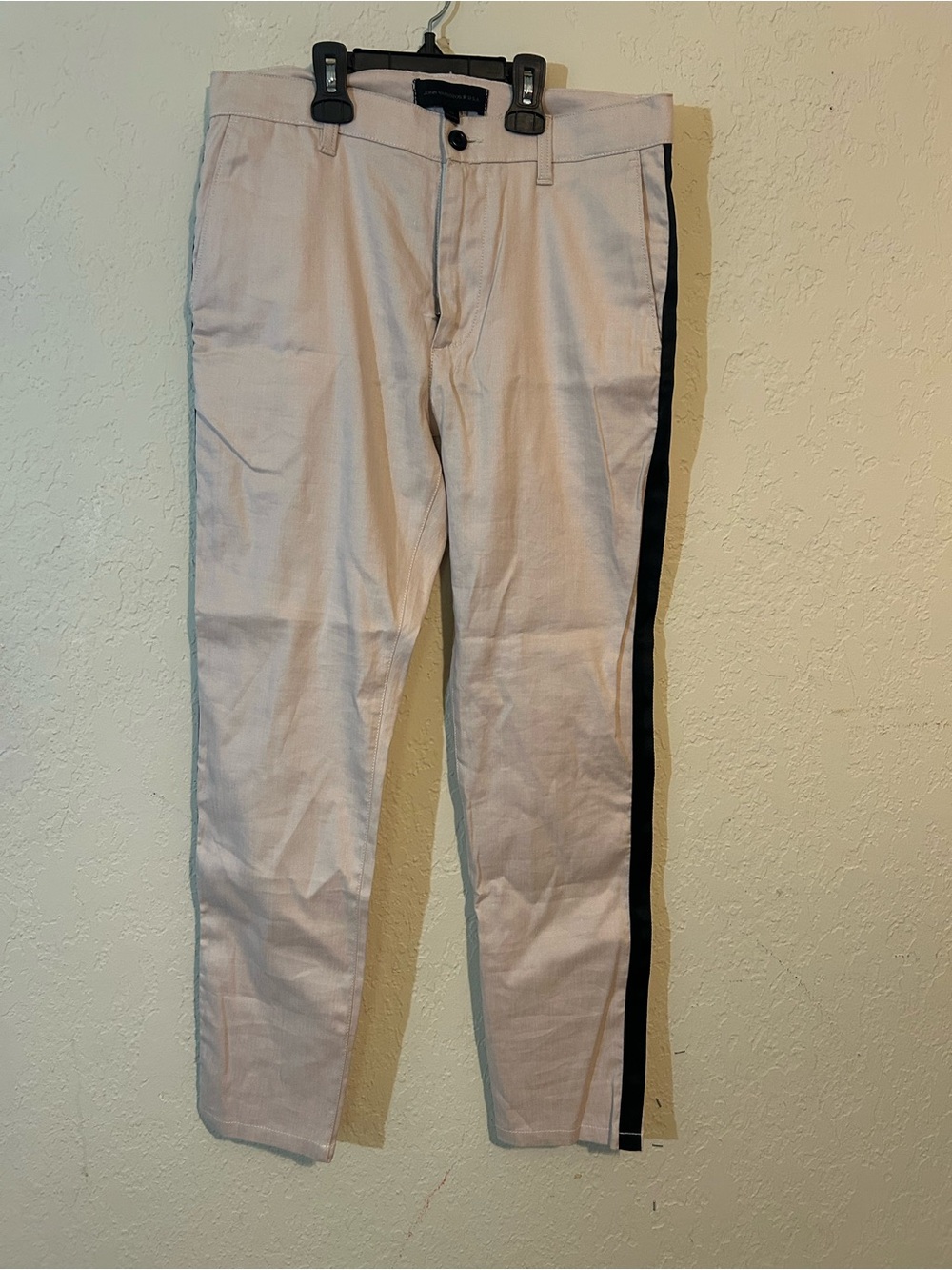 John Varvatos USA Men's Slim Tuxedo Stripe Dress Pants - Cream with Black Stripe